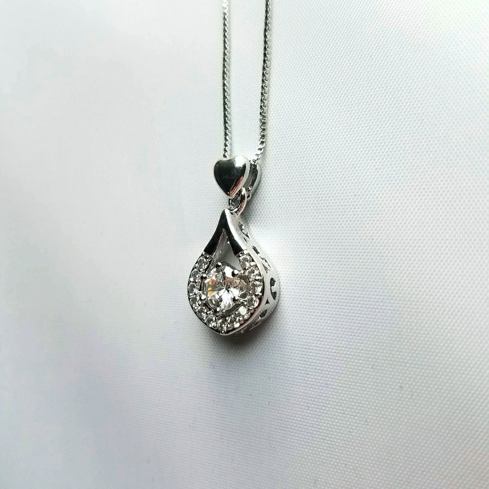 Teardrop Silver & White Gold Plated Necklace
